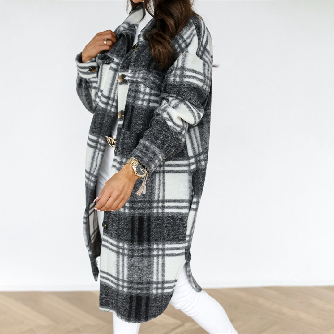NOUVEAU RICHE Damenmantel Kariert Langmantel Alltagslook Herbstkollektion - Winterjacke - Wintermäntel Damen