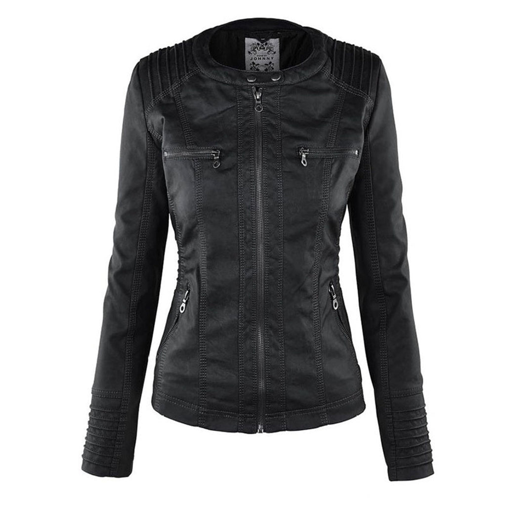 NOUVEAU RICHE Damen Lederjacke Wetterbeständig Mit Kapuze Wasserabweisend