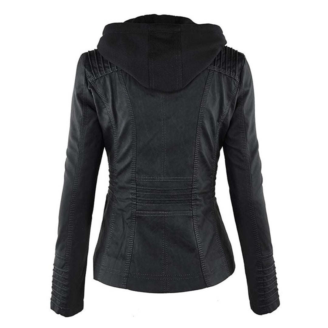 NOUVEAU RICHE Damen Lederjacke Wetterbeständig Mit Kapuze Wasserabweisend