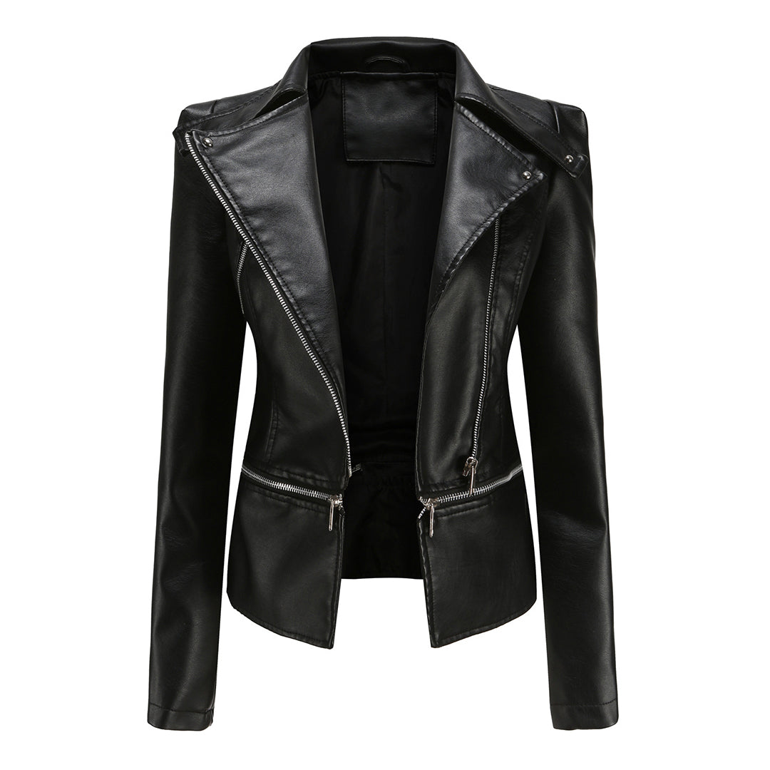 NOUVEAU RICHE Bikerjacke Damen Schlanke Passform Urban Stil Klarer Look Schwarz
