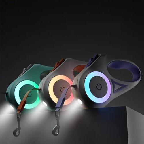 NOUVEAU RICHE Leuchtende Hundeleine mit Taschenlampe – LED-Hundeleine bis 5 m, sichtbar im Dunkeln, 3 Farben – GlowGuard