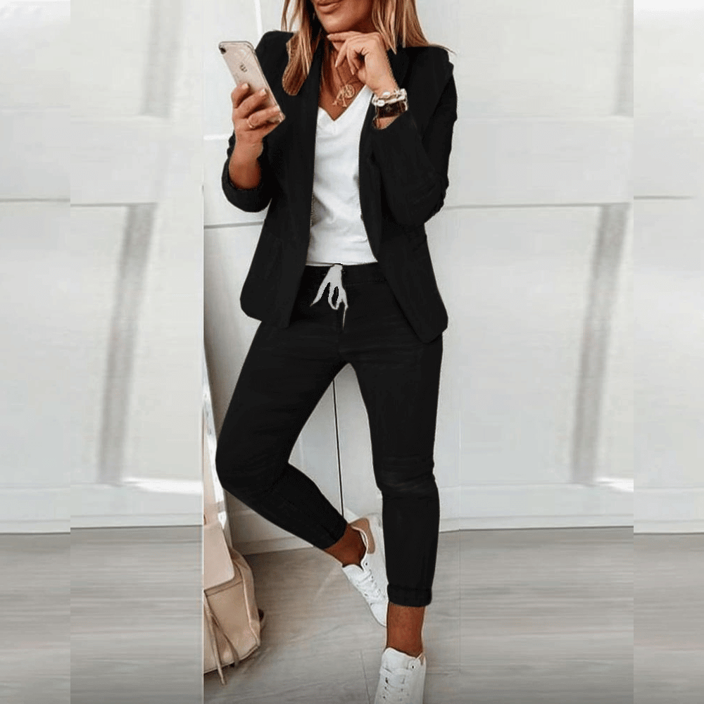 NOUVEAU RICHE Blazer Set Bequemes Damen Outfit Aus Blazer Hose Stilvoll Schwarz