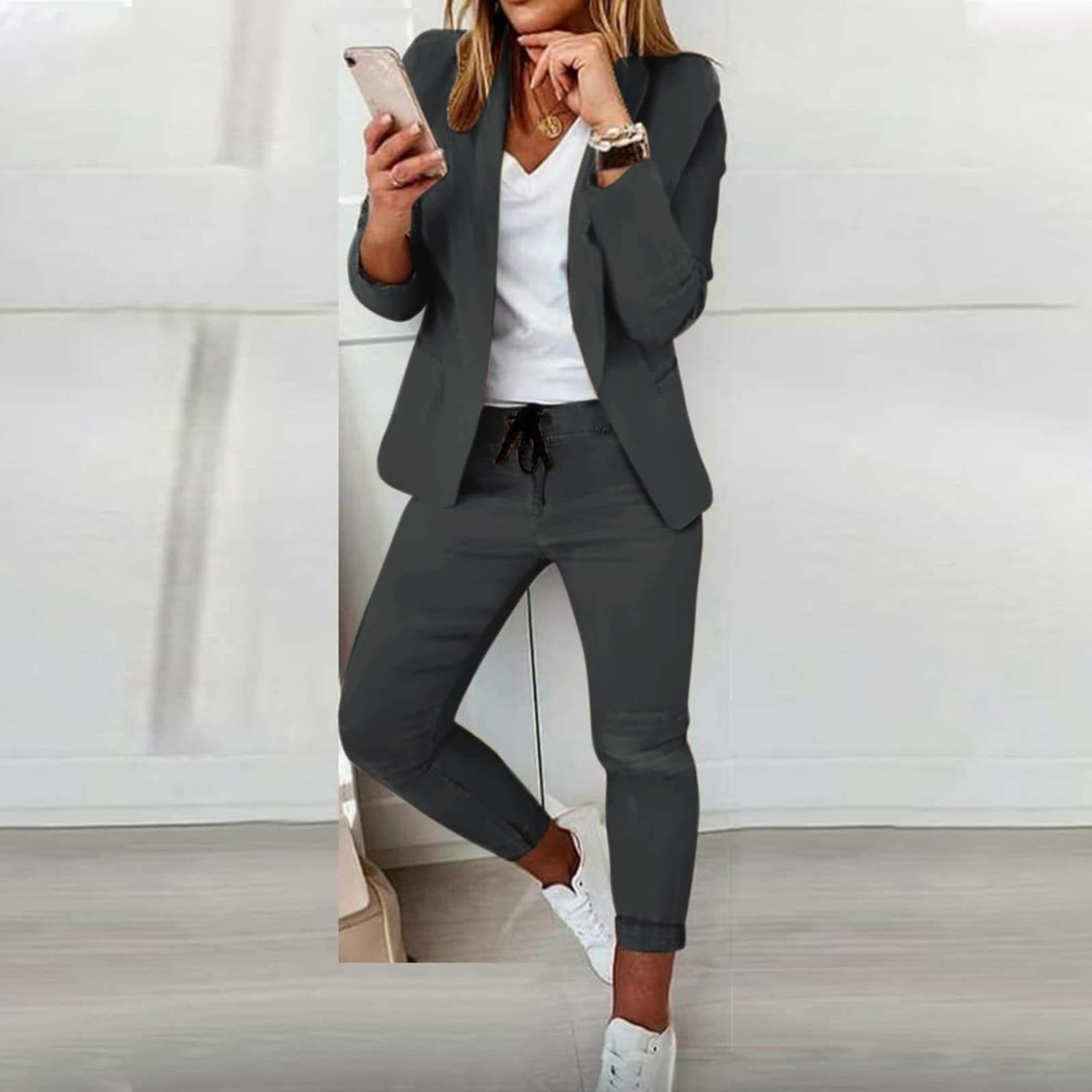 NOUVEAU RICHE Blazer Set Bequemes Damen Outfit Aus Blazer Hose Stilvoll Grau