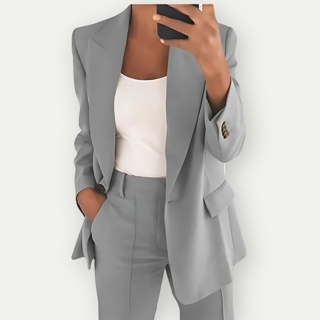 NOUVEAU RICHE Blazer Set Zweiteiler Elegant Anzug Für Arbeit Und Events Grau