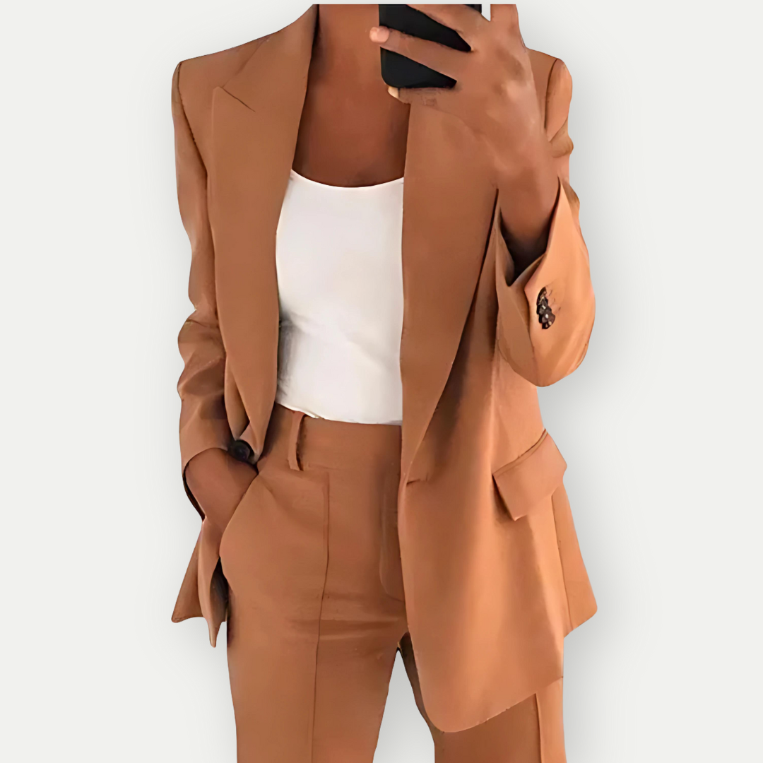 NOUVEAU RICHE Blazer Set Zweiteiler Elegant Anzug Für Arbeit Und Events Braun
