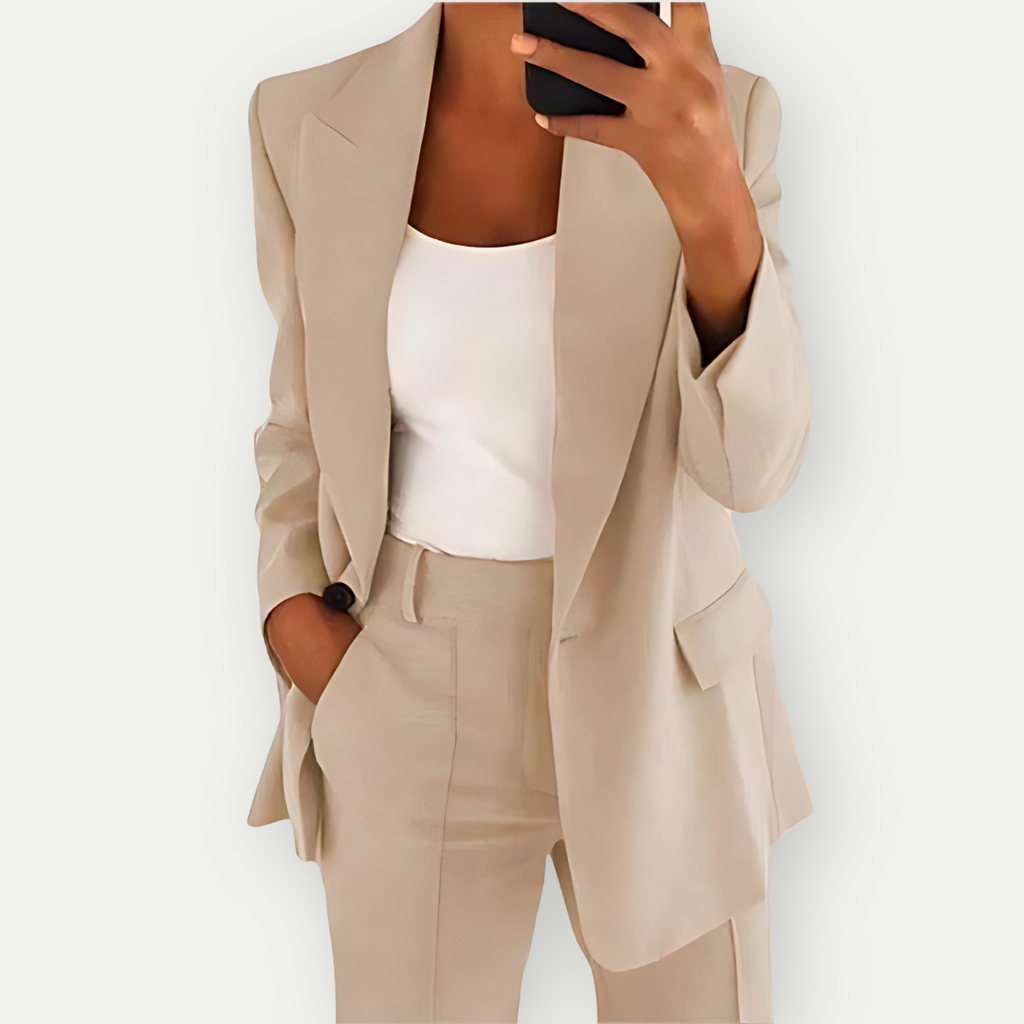 NOUVEAU RICHE Blazer Set Zweiteiler Elegant Anzug Für Arbeit Und Events Beige