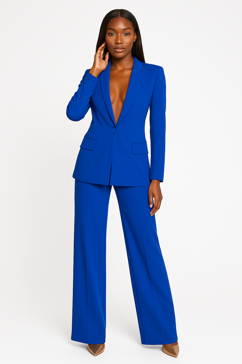 NOUVEAU RICHE Elegantes Taillierter Blazer Mit Stilvoller Hose Set Für Business Und Freizeit Königsblau