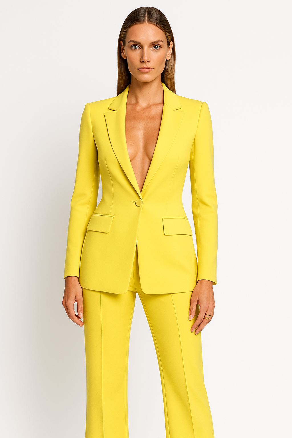NOUVEAU RICHE Elegantes Taillierter Blazer Mit Stilvoller Hose Set Für Business Und Freizeit Gelb