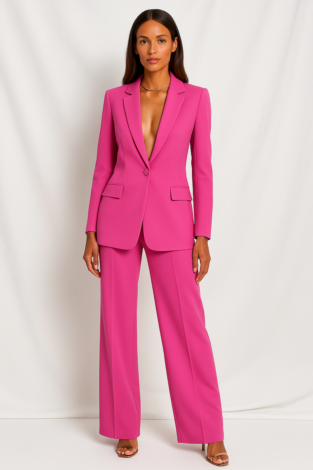 NOUVEAU RICHE Elegantes Taillierter Blazer Mit Stilvoller Hose Set Für Business Und Freizeit Rosa