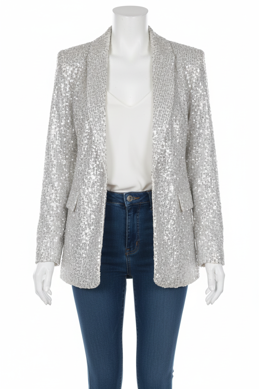 Glitzernder Pailletten Blazer Mit Langen Ärmeln Und Revers Für Damen – Auffällige Party-Oberbekleidung Für Besondere Anlässe