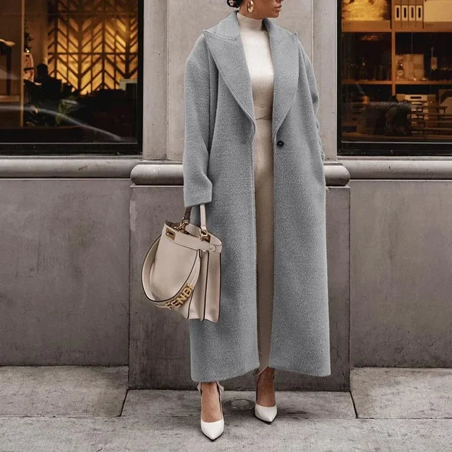 NOUVEAU RICHE Mantel Damen Lang Übergroß Warm Kuschelig für Winter Grau