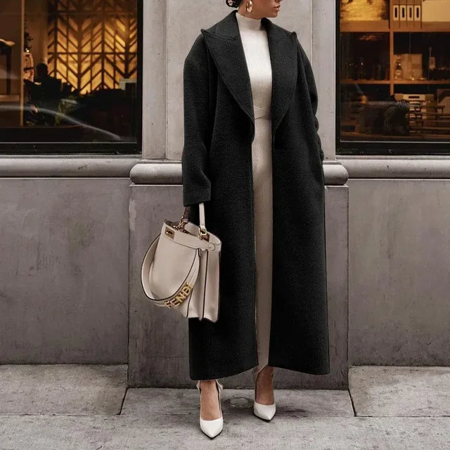 NOUVEAU RICHE Mantel Damen Lang Übergroß Warm Kuschelig für Winter Schwarz
