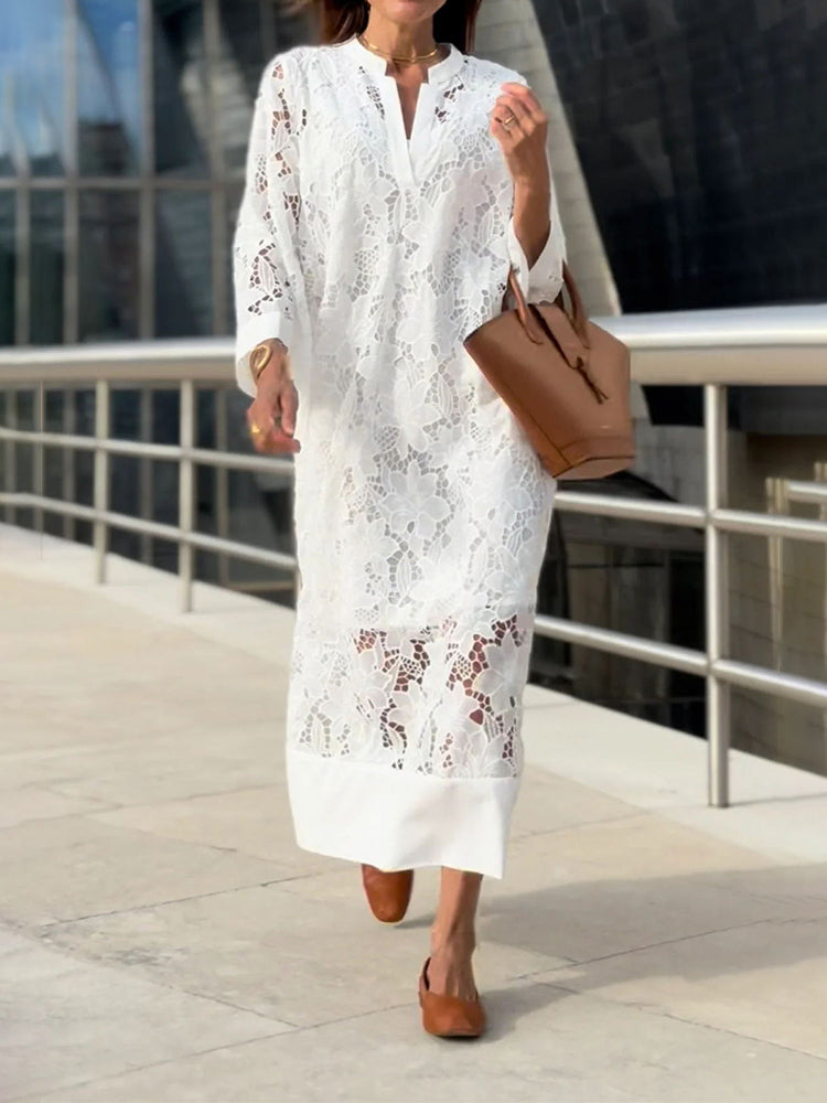 NOUVEAU RICHE Blondes Maxi Kleid Mit Zarter Spitze Und Fließende Passform