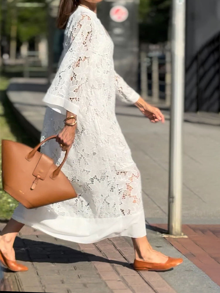 NOUVEAU RICHE Blondes Maxi Kleid Mit Zarter Spitze Und Fließende Passform