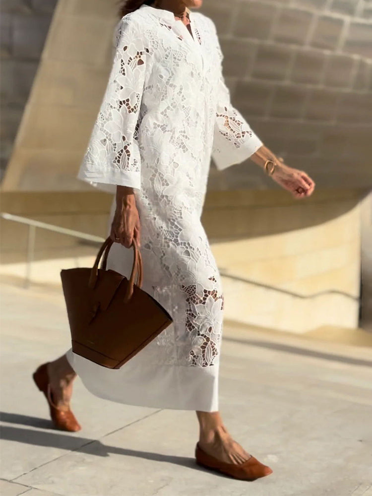 NOUVEAU RICHE Blondes Maxi Kleid Mit Zarter Spitze Und Fließende Passform