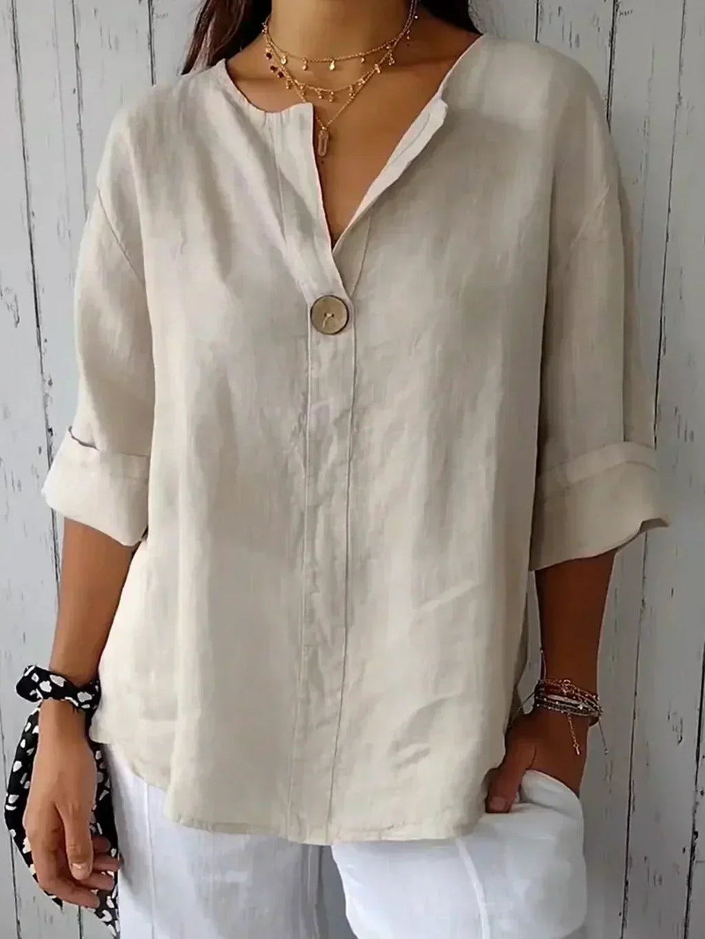 NOUVEAU RICHE Bluse Casual V-Neck Bluse Lässige Passform Entspannte Tage Blau 5XL