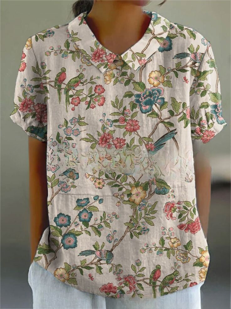 NOUVEAU RICHE Bluse Mit Blumendruck Und Kragen Leichter Stoff Weich Grau