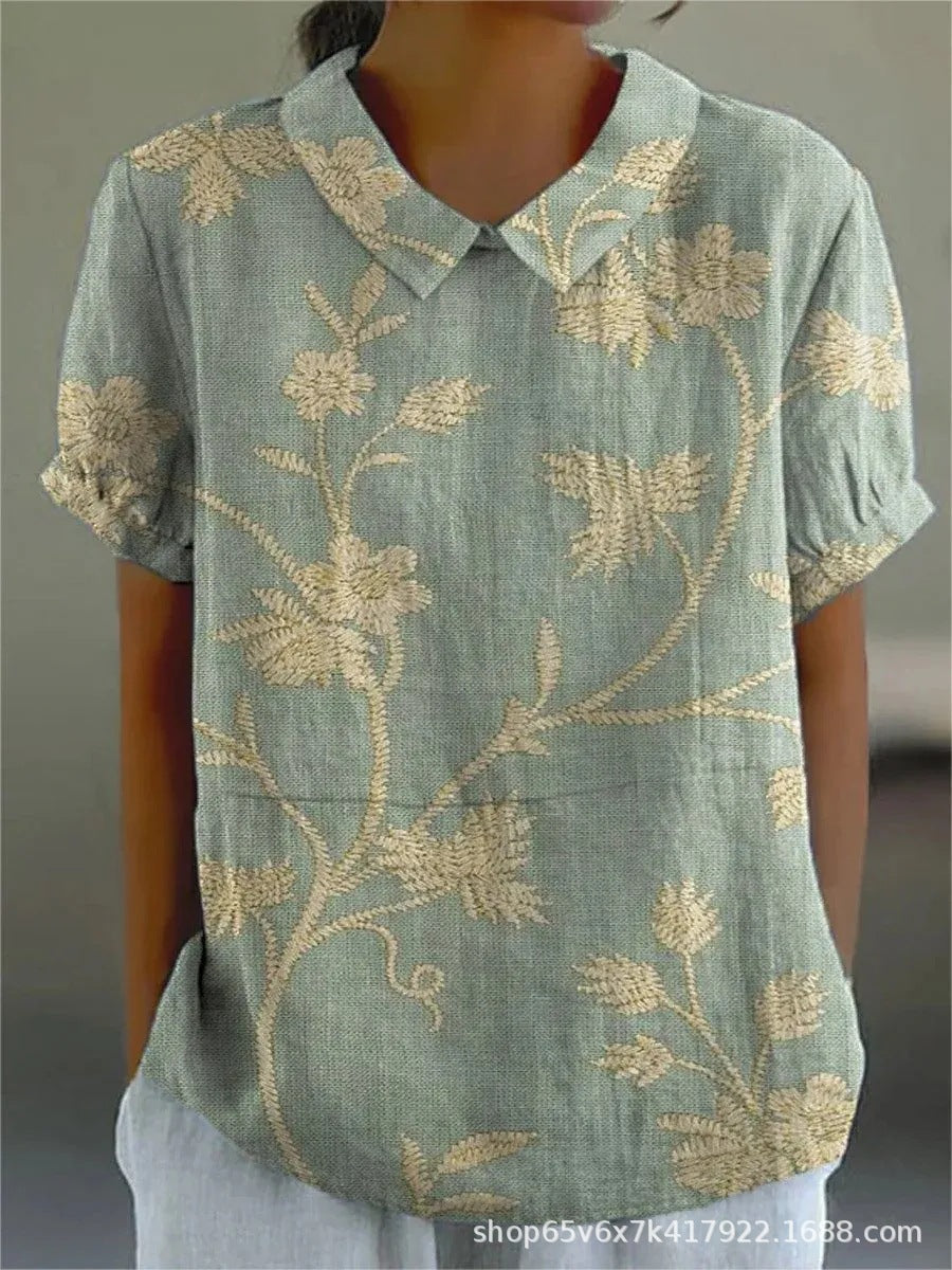 NOUVEAU RICHE Bluse Mit Blumendruck Und Kragen Leichter Stoff Weich Grün-gelb