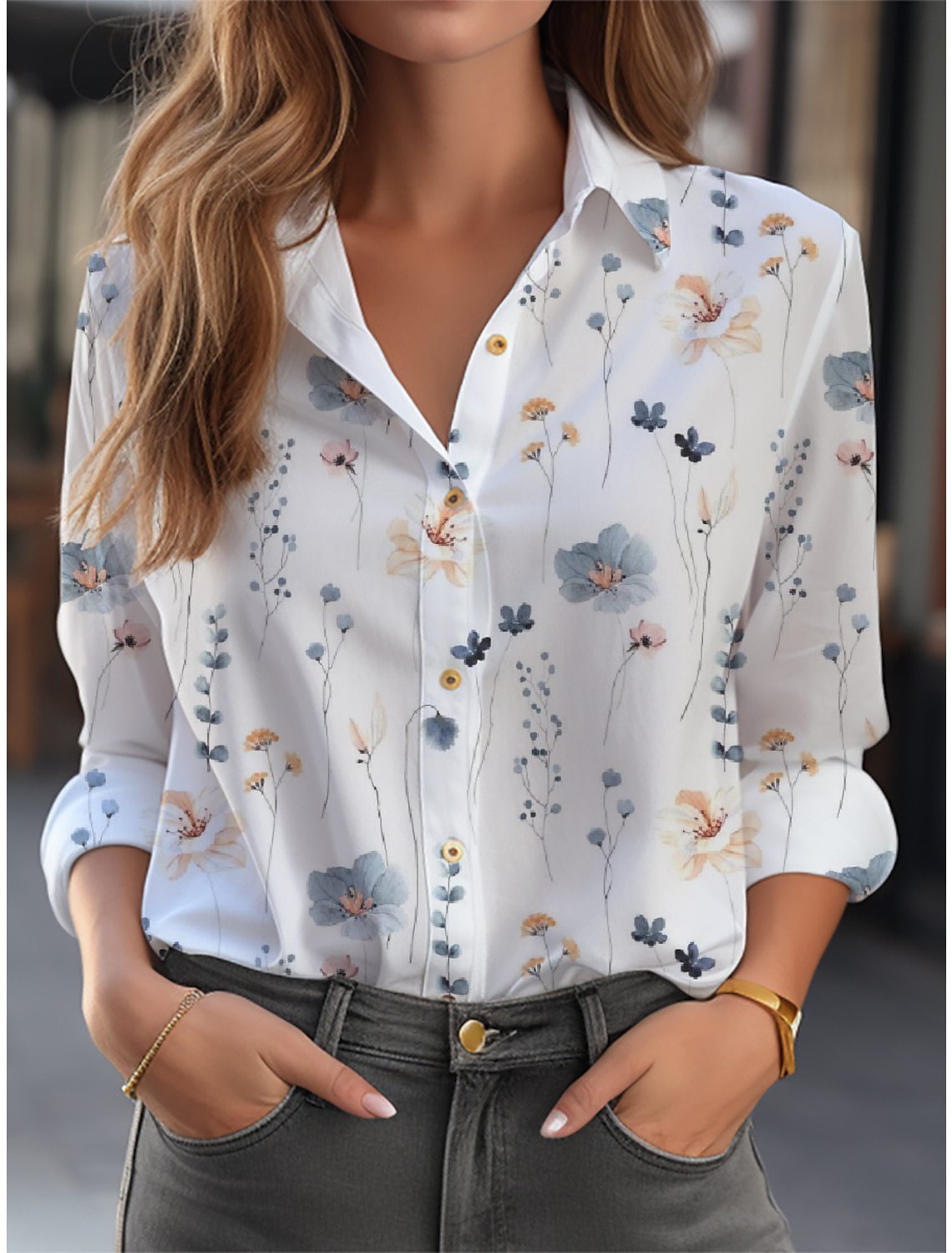 NOUVEAU RICHE Bluse Mit Blumenmuster Langarm Knopfleiste Lockere Passform