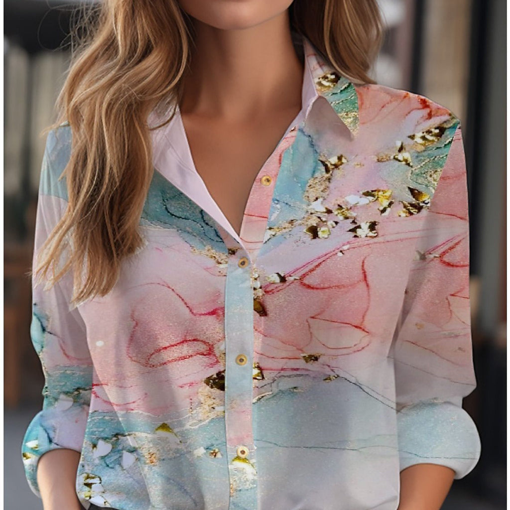 NOUVEAU RICHE Bluse Mit Blumenmuster Langarm Knopfleiste Lockere Passform Rosa
