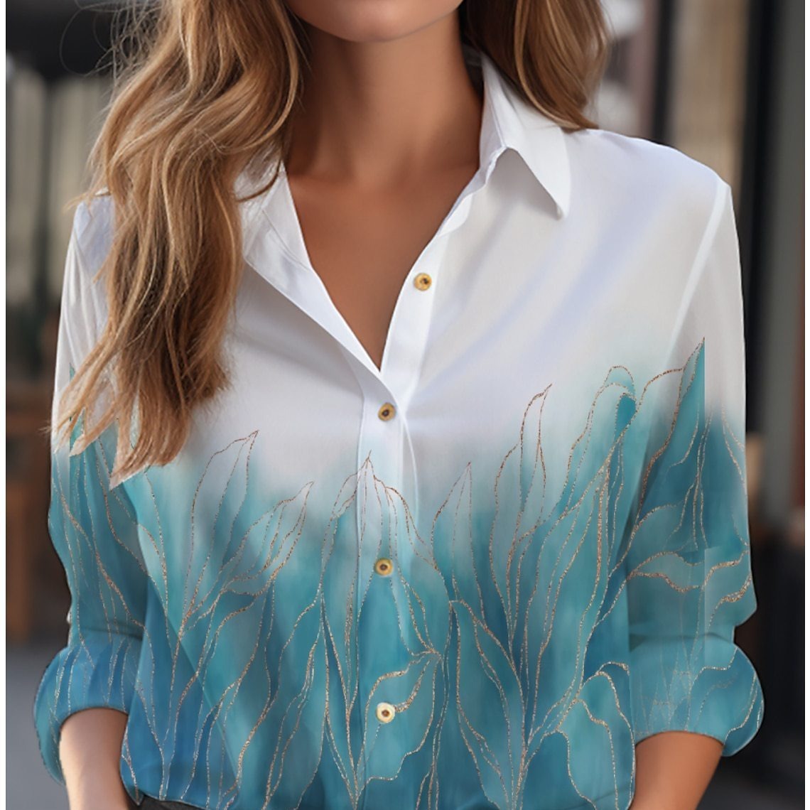 NOUVEAU RICHE Bluse Mit Blumenmuster Langarm Knopfleiste Lockere Passform Grün Weiß