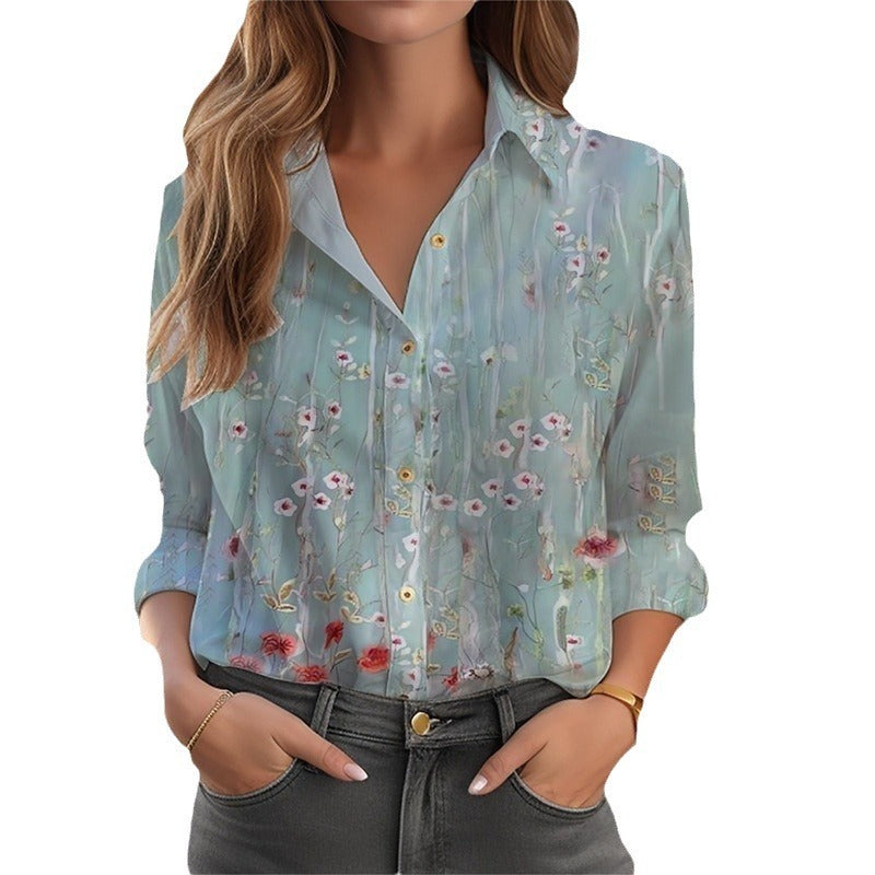 NOUVEAU RICHE Bluse Mit Blumenmuster Langarm Knopfleiste Lockere Passform