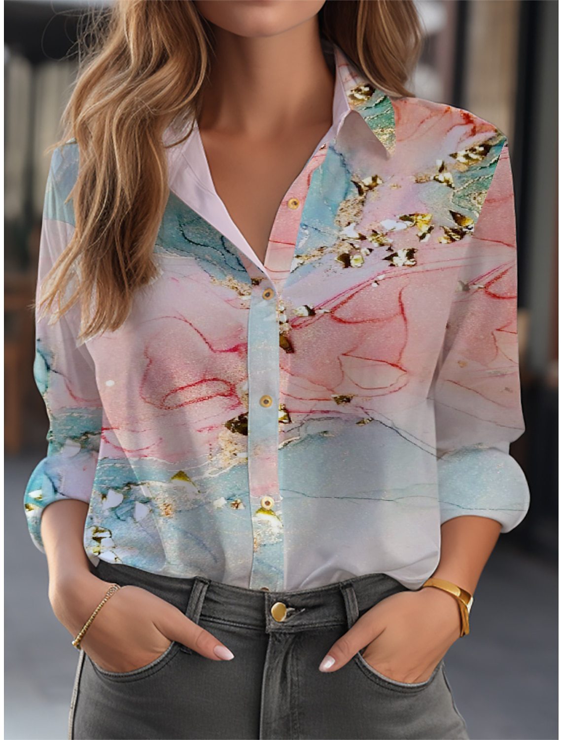 NOUVEAU RICHE Bluse Mit Blumenmuster Langarm Knopfleiste Lockere Passform