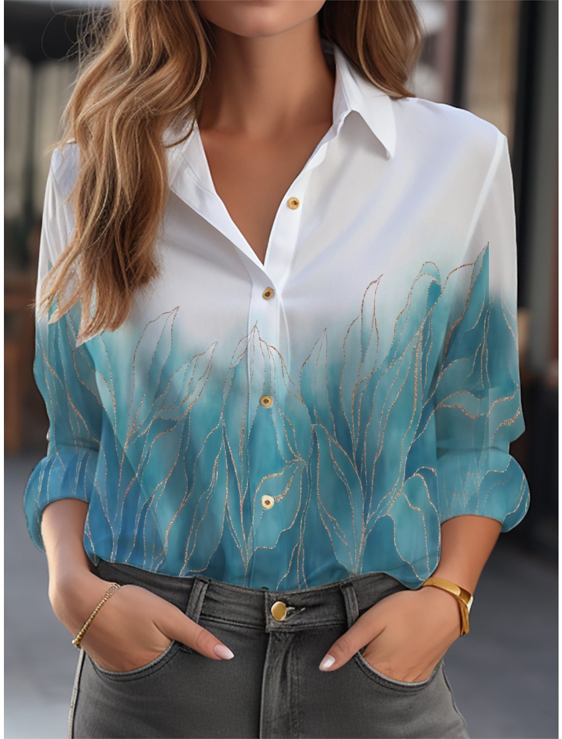 NOUVEAU RICHE Bluse Mit Blumenmuster Langarm Knopfleiste Lockere Passform