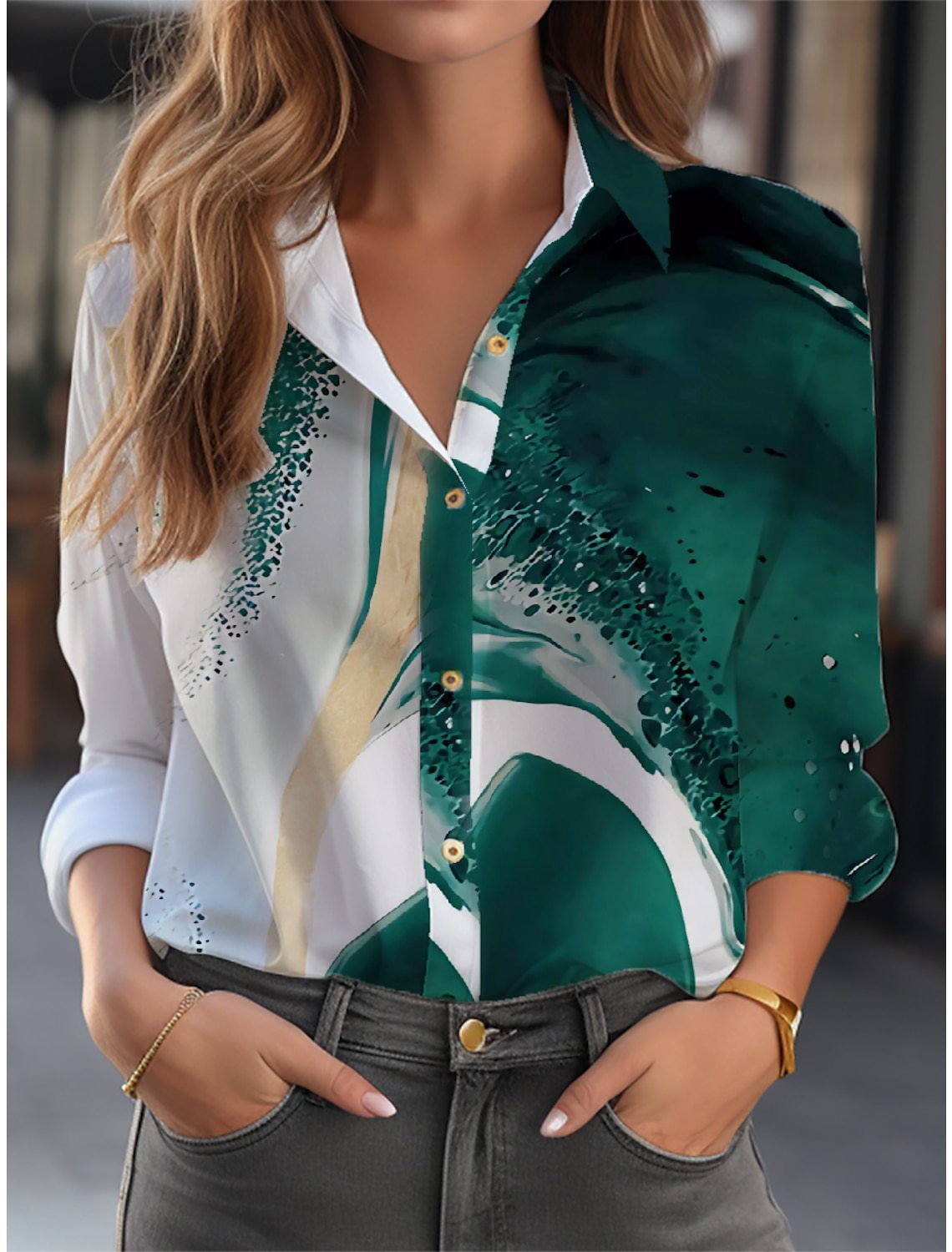 NOUVEAU RICHE Bluse Mit Blumenmuster Langarm Knopfleiste Lockere Passform