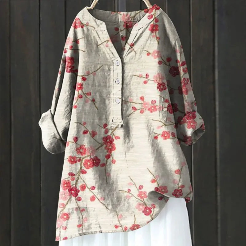 NOUVEAU RICHE Bluse Weiche Florales Muster Mit Knöpfen Fließendem Schnitt Rot