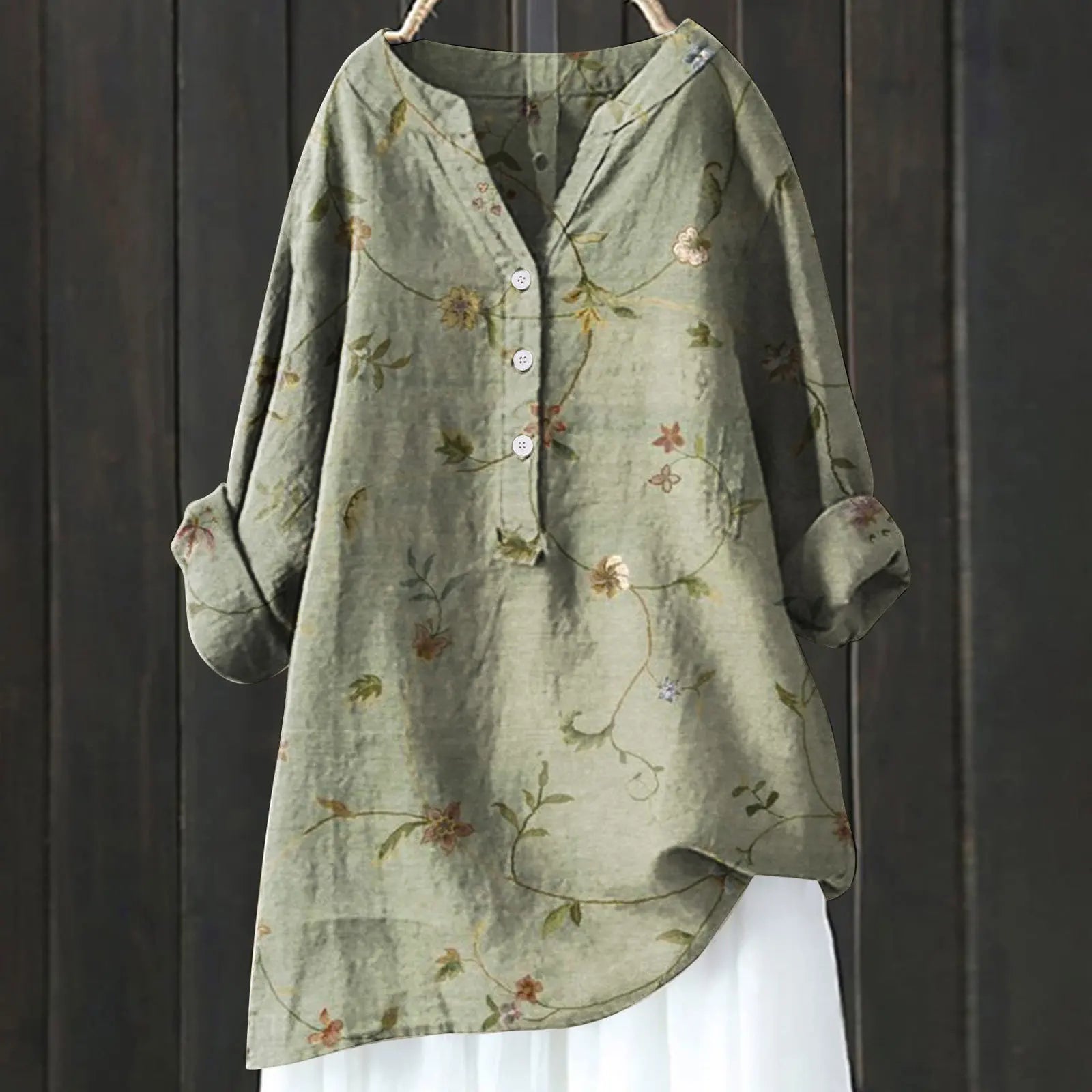 NOUVEAU RICHE Bluse Weiche Florales Muster Mit Knöpfen Fließendem Schnitt Armeegrün