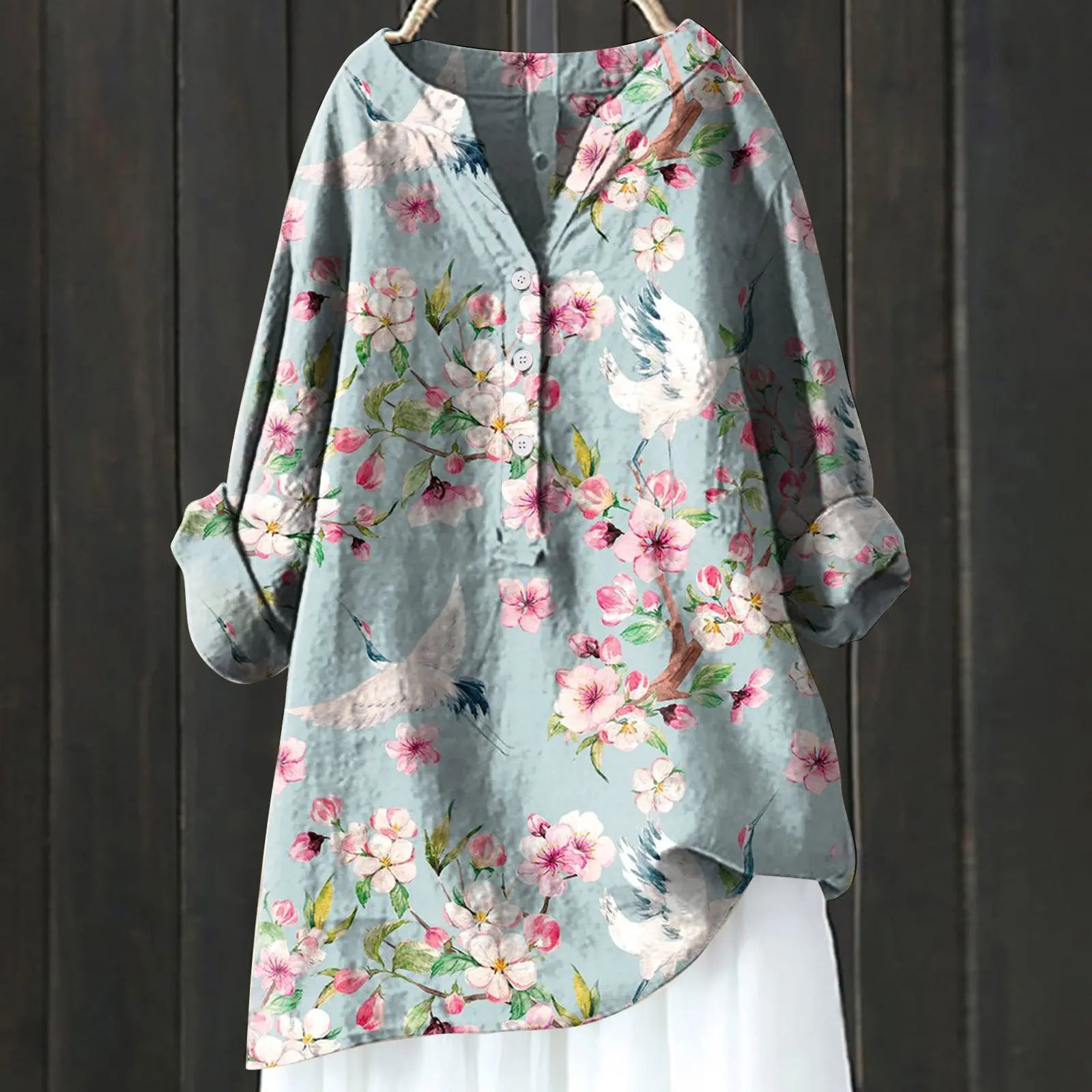 NOUVEAU RICHE Bluse Weiche Florales Muster Mit Knöpfen Fließendem Schnitt Himmelblau