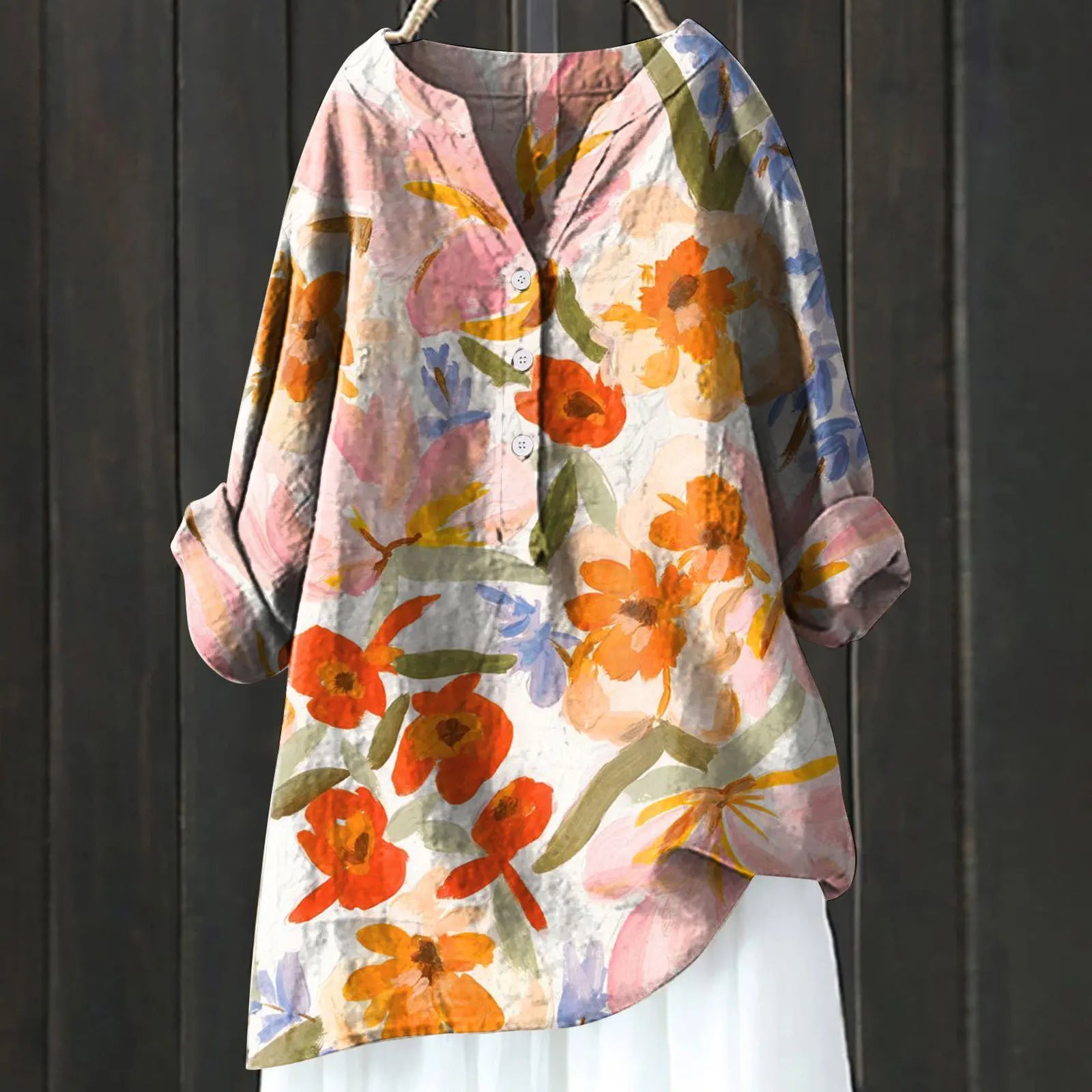 NOUVEAU RICHE Bluse Weiche Florales Muster Mit Knöpfen Fließendem Schnitt Orange