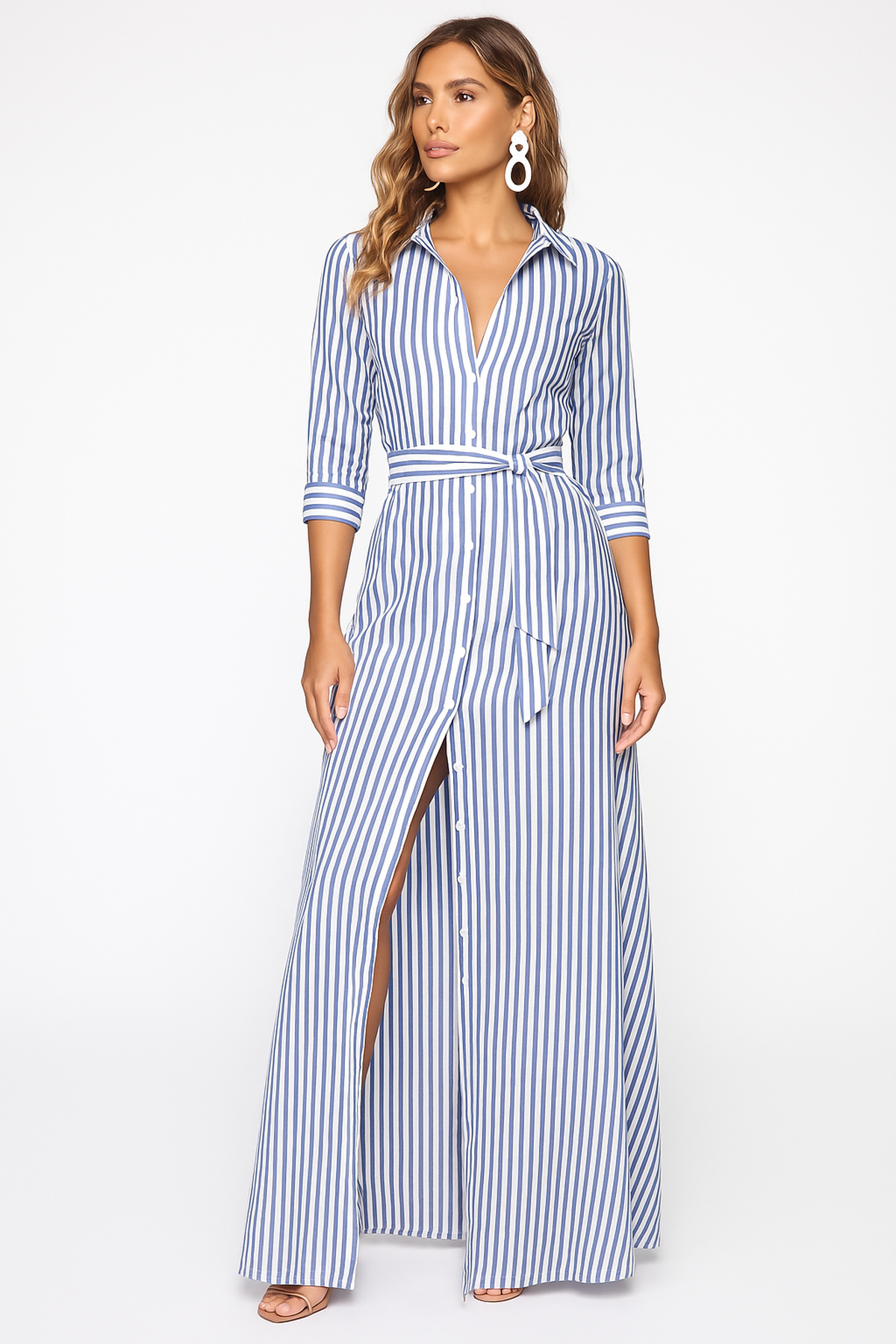 NOUVEAU RICHE Elegantes Maxikleid Mit Taillierter Passform Und Print Blau