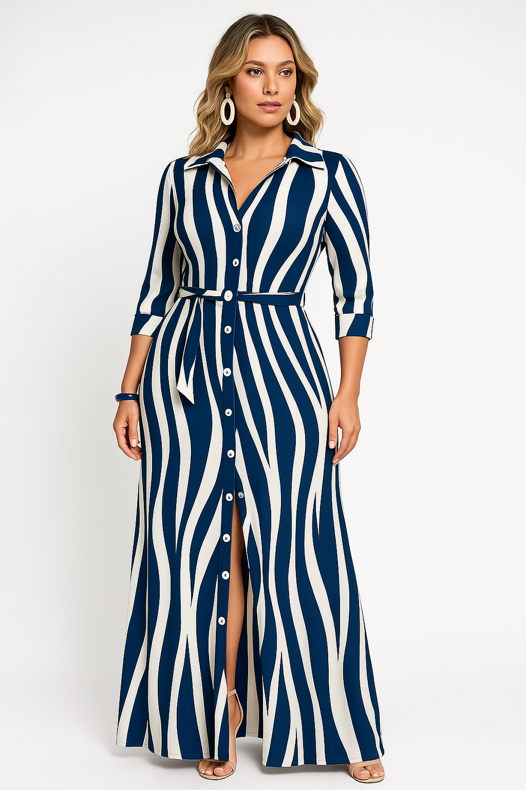 NOUVEAU RICHE Elegantes Maxikleid Mit Taillierter Passform Und Print Ozean