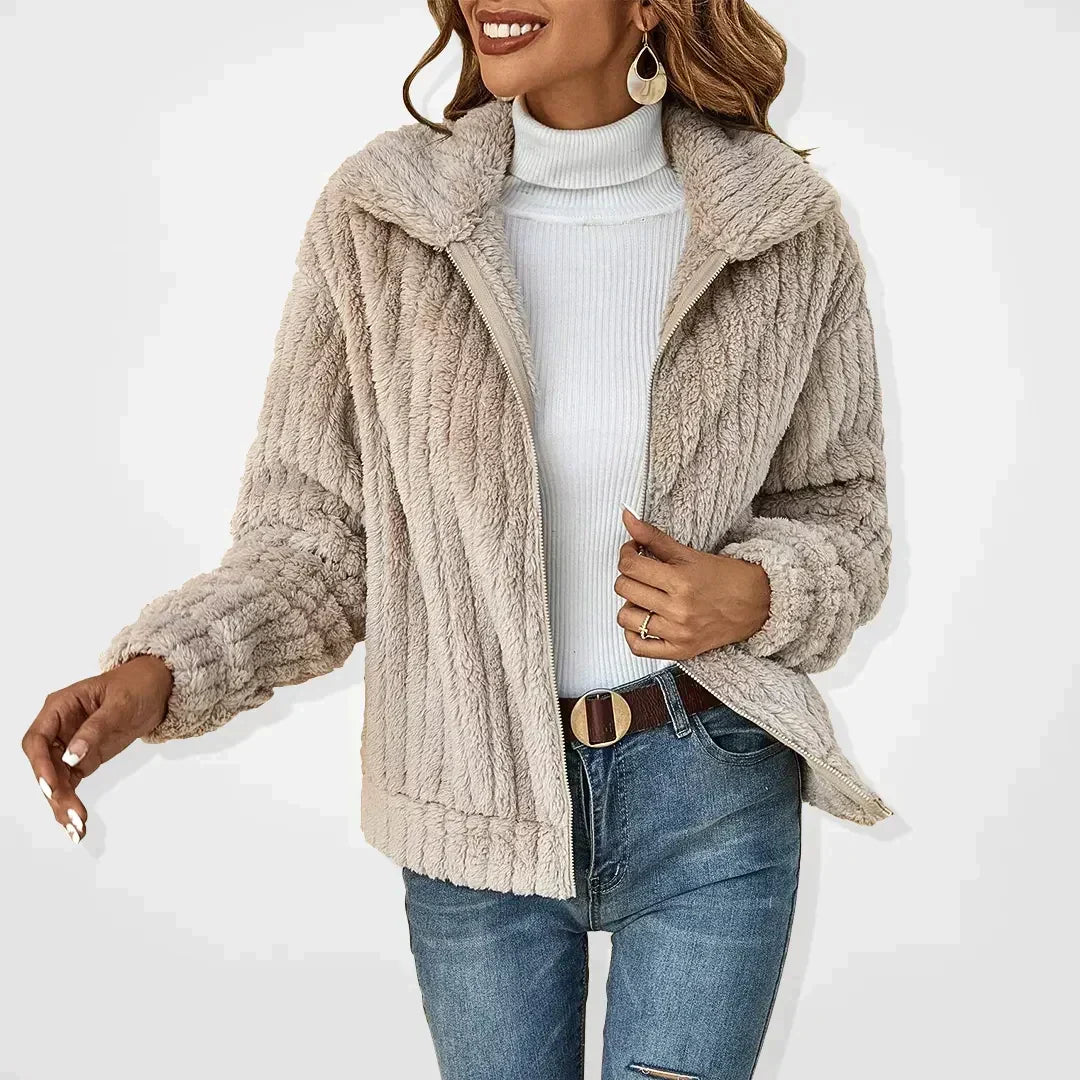 Roque | Damen Jacke mit Reißverschluss - Strukturierte Übergangsjacke im Biker & Bouclé Stil