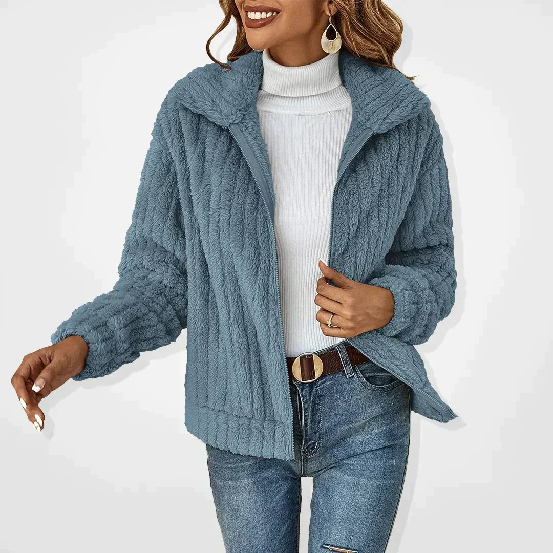 Roque | Damen Jacke mit Reißverschluss - Strukturierte Übergangsjacke im Biker & Bouclé Stil