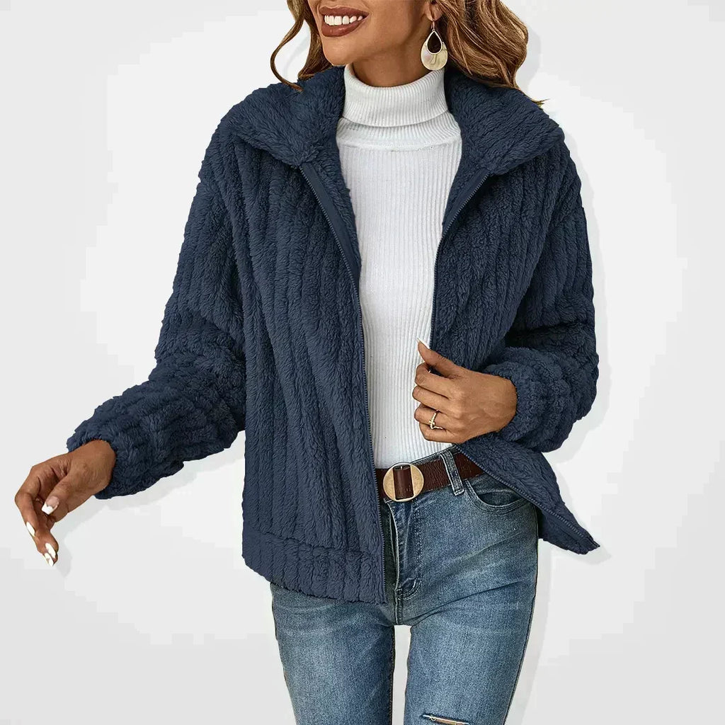 Roque | Damen Jacke mit Reißverschluss - Strukturierte Übergangsjacke im Biker & Bouclé Stil