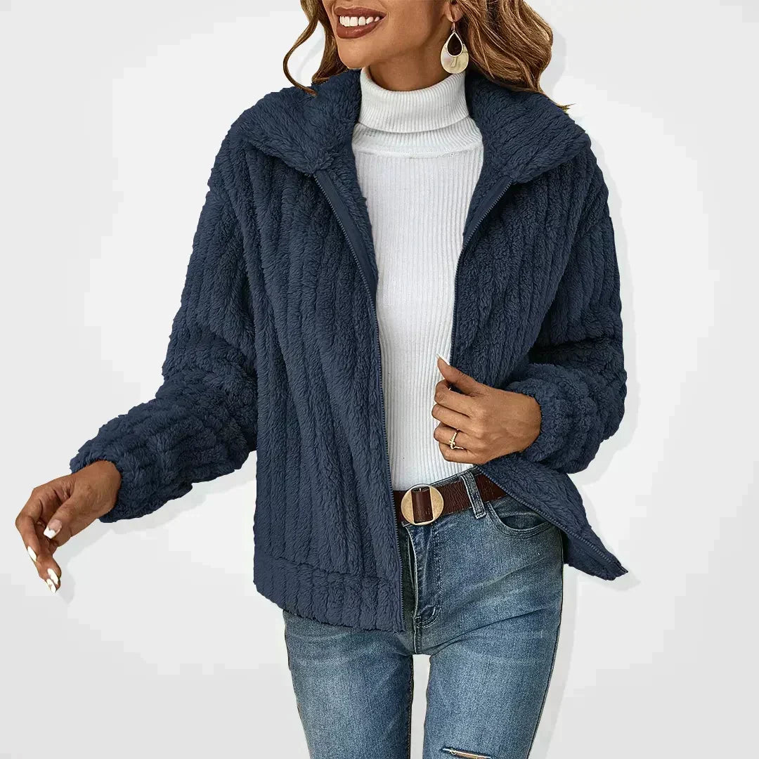 Roque | Damen Jacke mit Reißverschluss - Strukturierte Übergangsjacke im Biker & Bouclé Stil