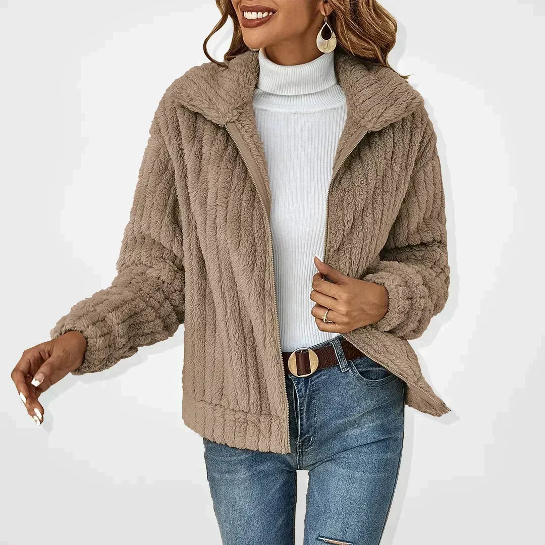 Roque | Damen Jacke mit Reißverschluss - Strukturierte Übergangsjacke im Biker & Bouclé Stil