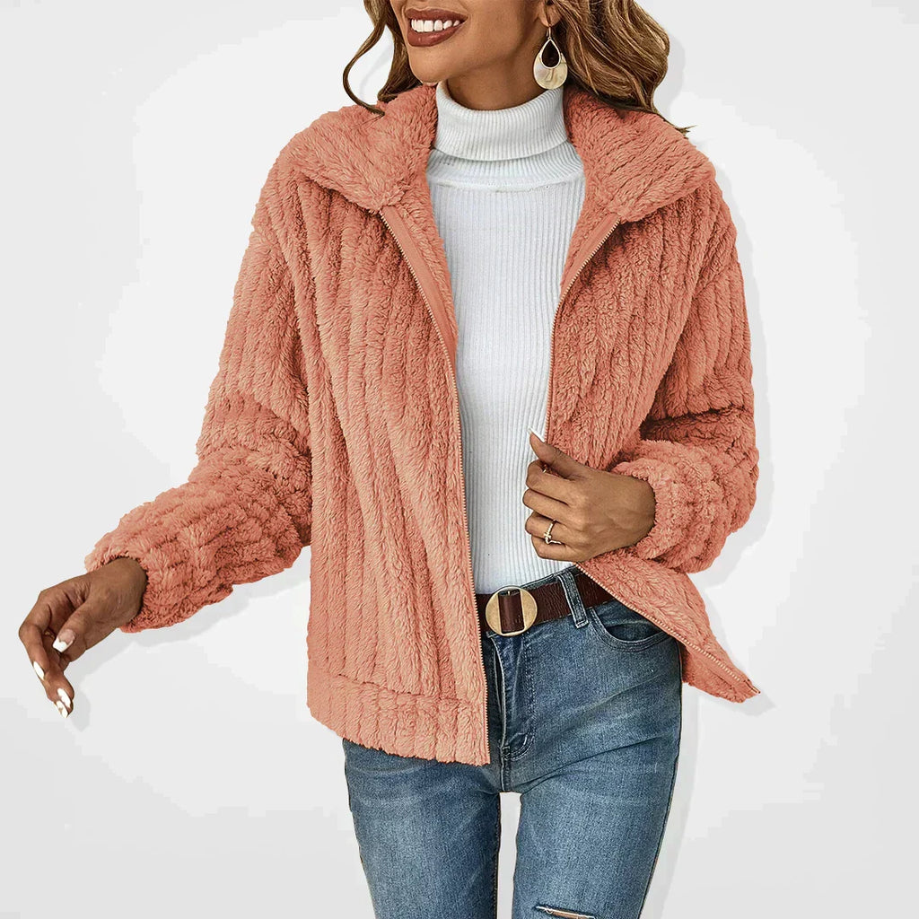 Roque | Damen Jacke mit Reißverschluss - Strukturierte Übergangsjacke im Biker & Bouclé Stil