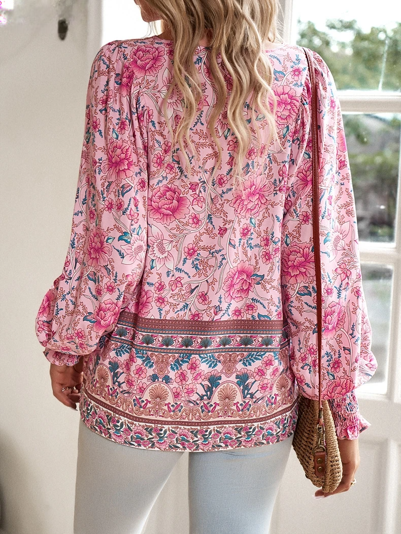 NOUVEAU RICHE Bohemian Country Damen Bluse Fließender Schnitt Lange Ärmel