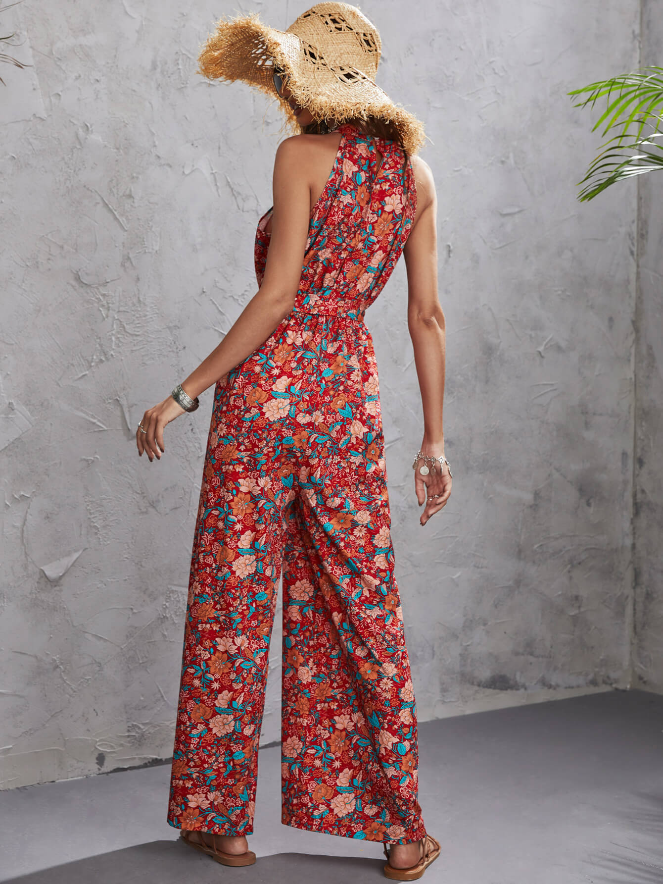 NOUVEAU RICHE Bohemian Print Ärmellose Jumpsuits Mit Kordelzug Lässig