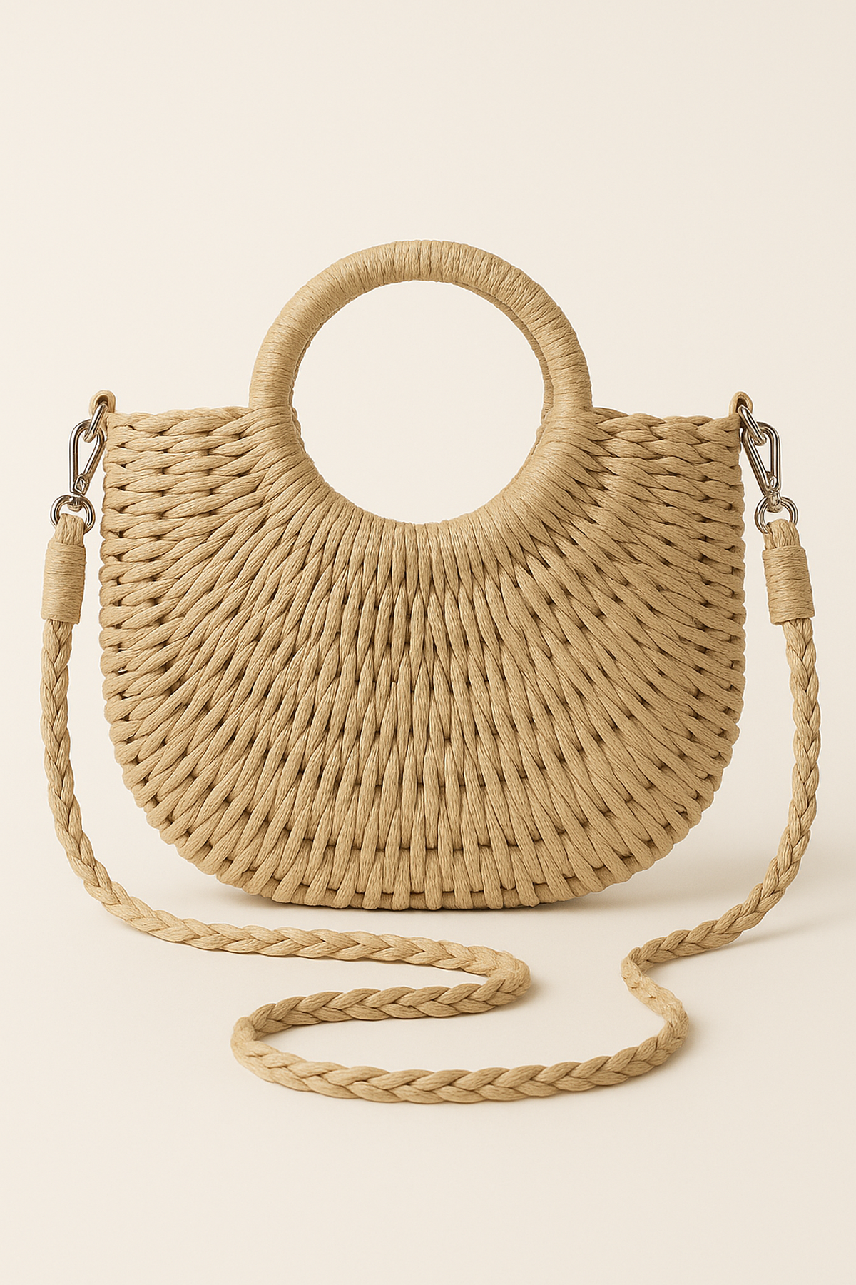 NOUVEAU RICHE Strukturierte Natürliche Strohhandtasche Für Sommerausflüge Beige