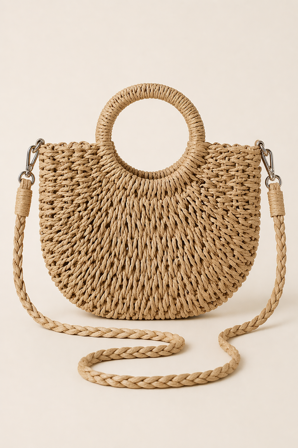 NOUVEAU RICHE Strukturierte Natürliche Strohhandtasche Für Sommerausflüge Beige