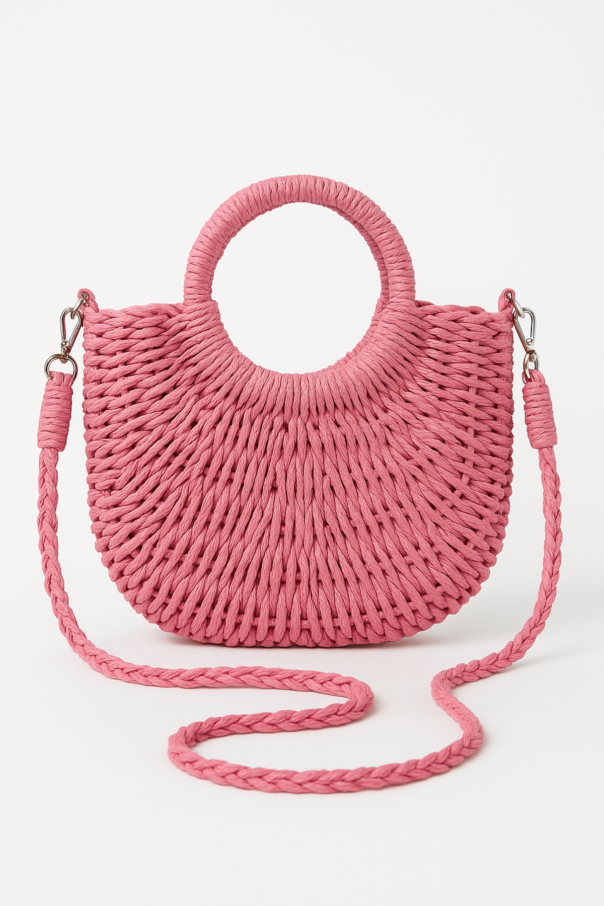 NOUVEAU RICHE Strukturierte Natürliche Strohhandtasche Für Sommerausflüge Rosa