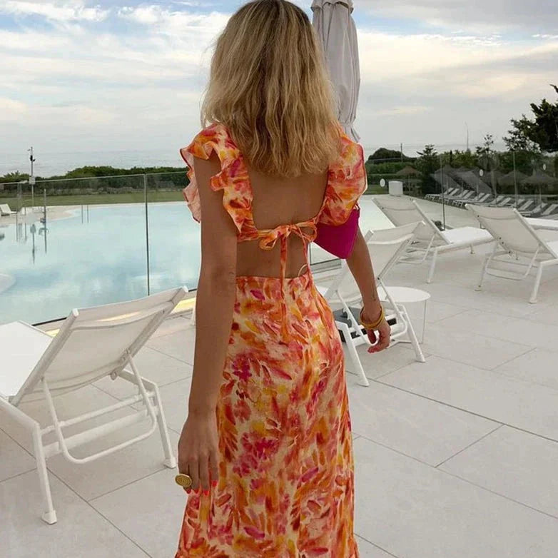 NOUVEAU RICHE Boho Kleid Mit Print Und Rüschen Für Damen Elegant Und Lässig Mit V-Ausschnitt Und Fledermausärmeln Ideal Für Besondere Anlässe