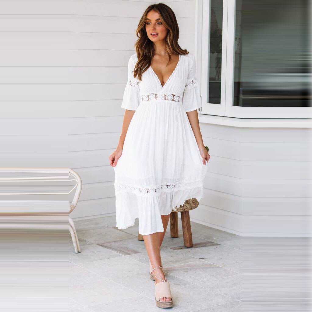 NOUVEAU RICHE Boho Langes Spitzenkleid Im Bohème Stil Sexy Sommerlook