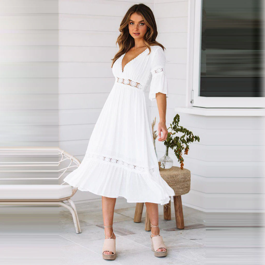 NOUVEAU RICHE Boho Langes Spitzenkleid Im Bohème Stil Sexy Sommerlook