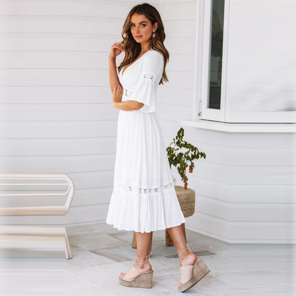 NOUVEAU RICHE Boho Langes Spitzenkleid Im Bohème Stil Sexy Sommerlook